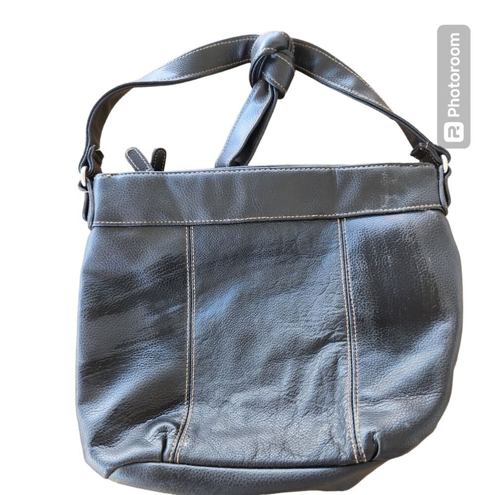 Black Leather‎ Small Hobo Bag Y2K Biker Rocker Grunge Edgy Distressed Moto Retro